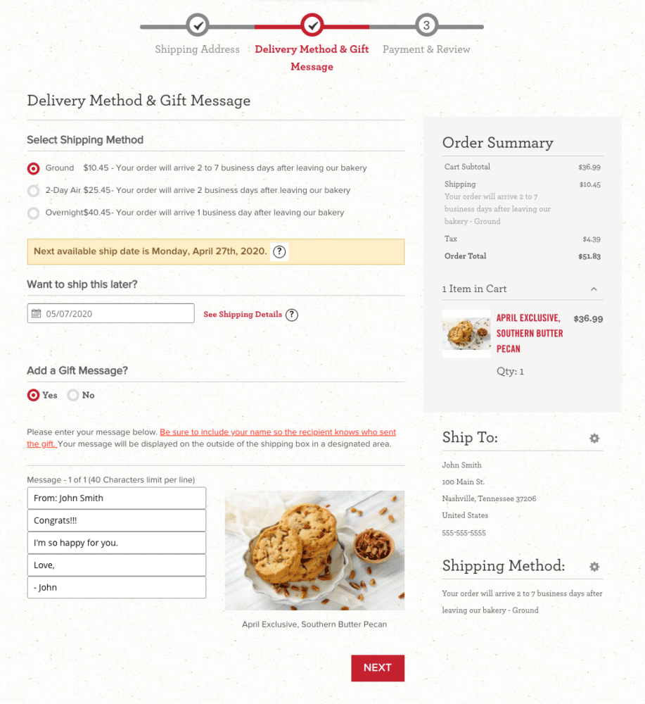 christie cookie checkout - step 2